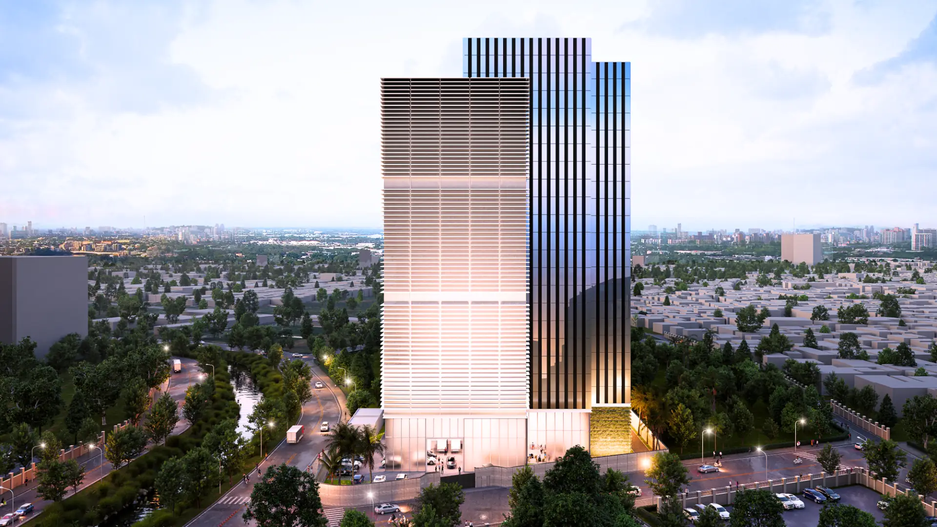 Modern enterprise office building showcasing digital transformation